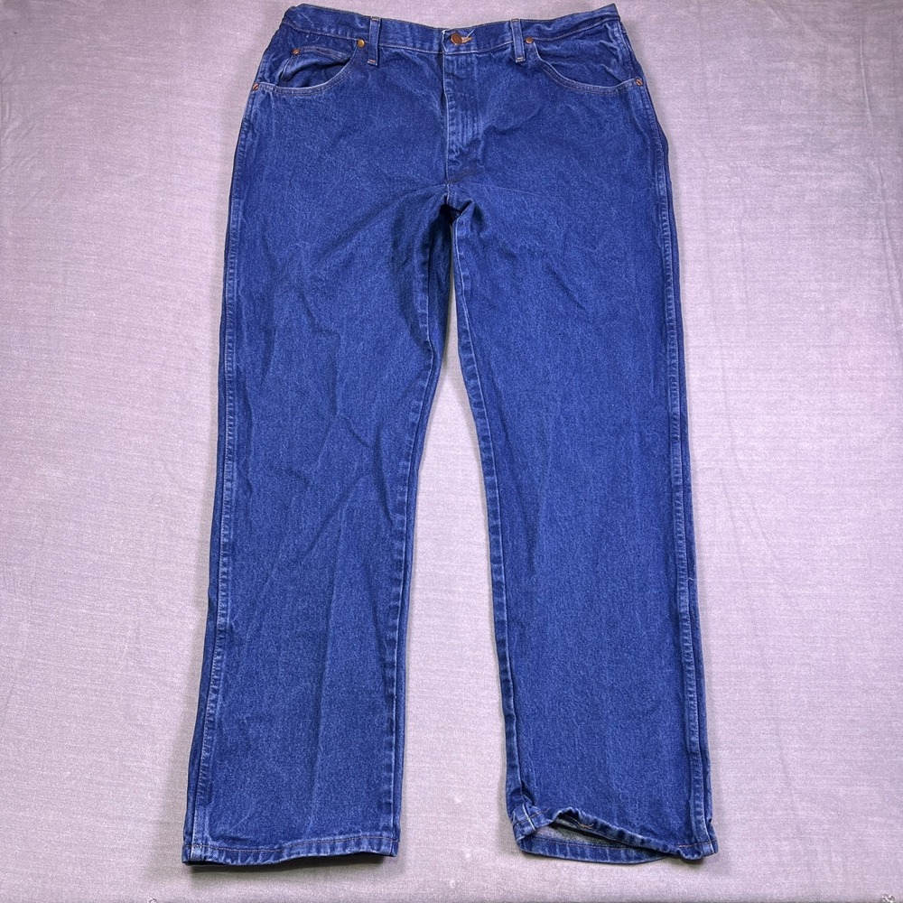Wrangler Mens Blue Regular Fit Comfort Cotton Denim Straight Jeans Size 40x34